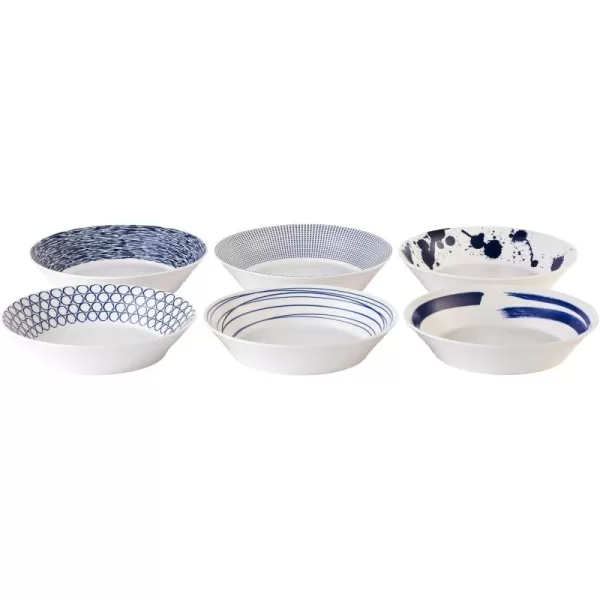 Royal Doulton Porcelain Pacific Mixed Patterns Set of 6 Pasta Bowls, 22cm, Blue