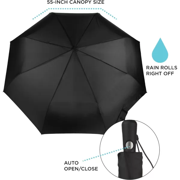 Totes Blue Line Golf Size Auto Open/Close Umbrella, Water Repellent Canopy, Black