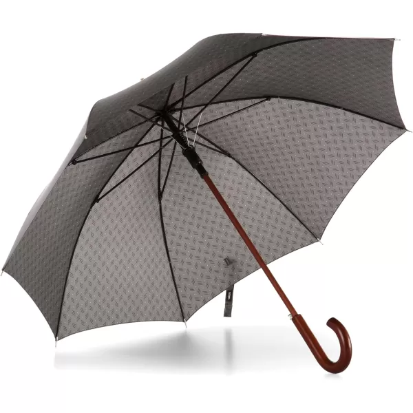 Totes Eco Auto Open Umbrella Classic Wooden J Stick Handle with Easy Grip - Windproof, Rainproof and Durable Canopy Design – Versatile Travel, Perfect for Rainy Days