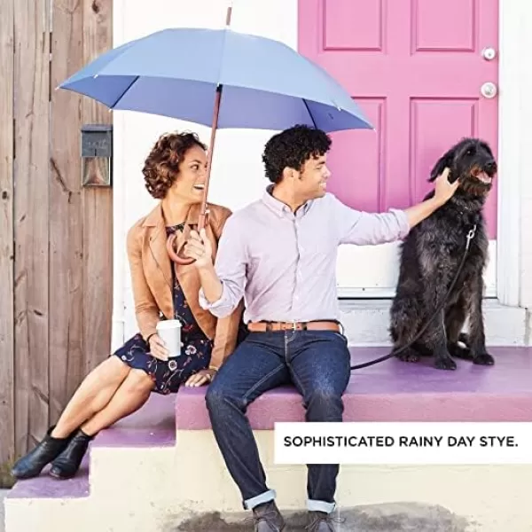 Totes Eco Auto Open Umbrella Classic Wooden J Stick Handle with Easy Grip - Windproof, Rainproof and Durable Canopy Design – Versatile Travel, Perfect for Rainy Days