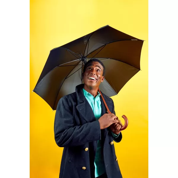 Totes Eco Auto Open Umbrella Classic Wooden J Stick Handle with Easy Grip - Windproof, Rainproof and Durable Canopy Design – Versatile Travel, Perfect for Rainy Days