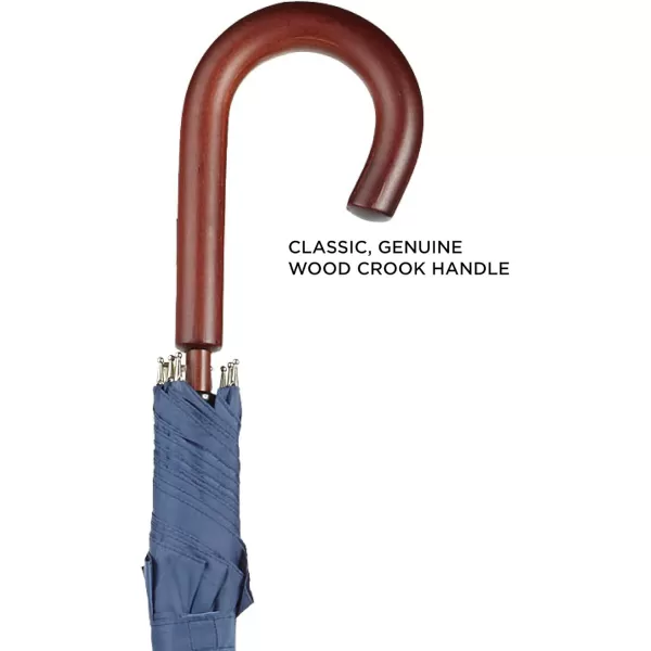 Totes Eco Auto Open Umbrella Classic Wooden J Stick Handle with Easy Grip - Windproof, Rainproof and Durable Canopy Design – Versatile Travel, Perfect for Rainy Days