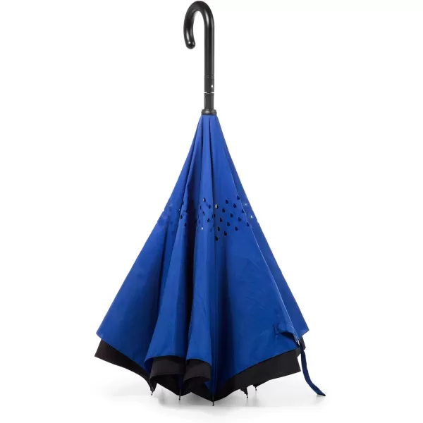 Totes InBrella - Reverse Close Umbrella with Invisible Water Repellent Coating - Auto Close, Inverted, Dripless, and Stormproof for Rainy Weather
