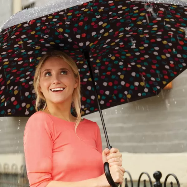 Totes InBrella - Reverse Close Umbrella with Invisible Water Repellent Coating - Auto Close, Inverted, Dripless, and Stormproof for Rainy Weather