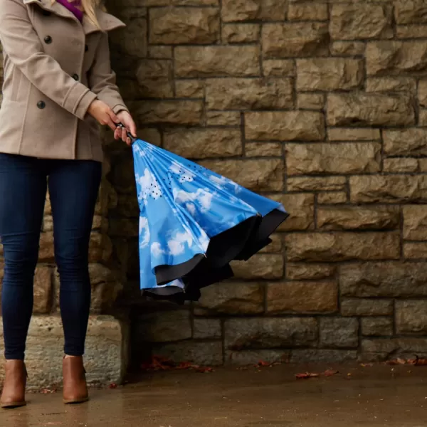 Totes InBrella - Reverse Close Umbrella with Invisible Water Repellent Coating - Auto Close, Inverted, Dripless, and Stormproof for Rainy Weather