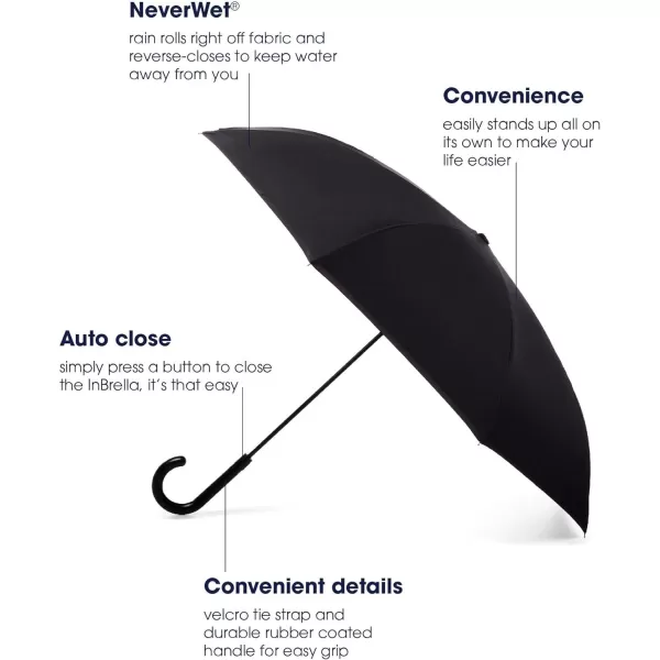 Totes InBrella - Reverse Close Umbrella with Invisible Water Repellent Coating - Auto Close, Inverted, Dripless, and Stormproof for Rainy Weather