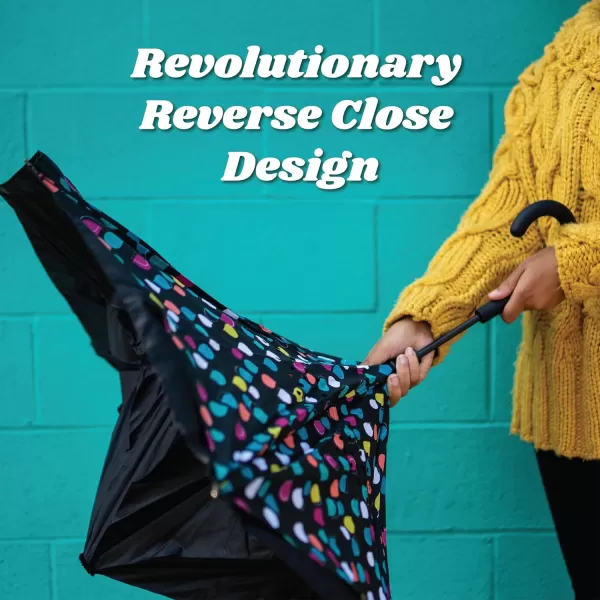 Totes InBrella - Reverse Close Umbrella with Invisible Water Repellent Coating - Auto Close, Inverted, Dripless, and Stormproof for Rainy Weather