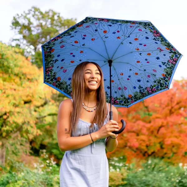 Totes InBrella - Reverse Close Umbrella with Invisible Water Repellent Coating - Auto Close, Inverted, Dripless, and Stormproof for Rainy Weather
