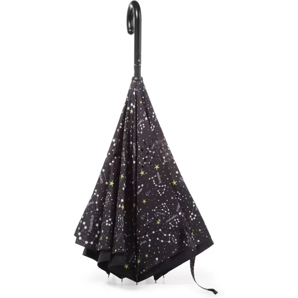 Totes InBrella - Reverse Close Umbrella with Invisible Water Repellent Coating - Auto Close, Inverted, Dripless, and Stormproof for Rainy Weather