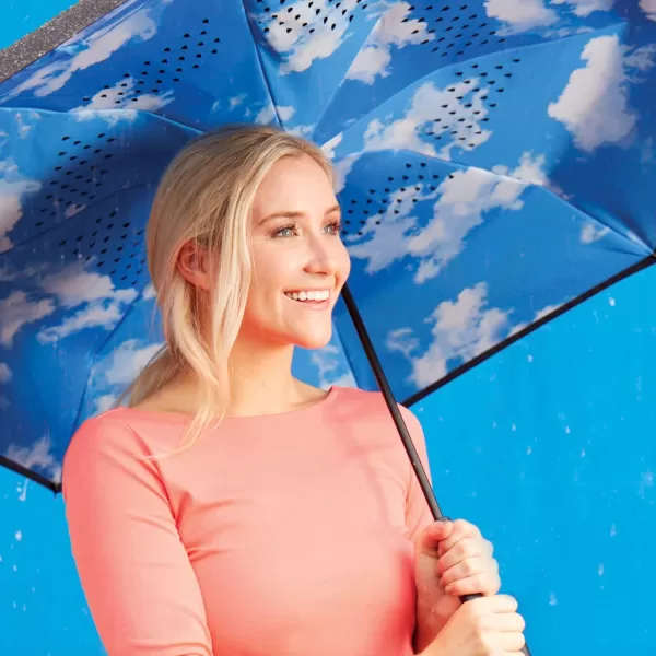 Totes InBrella - Reverse Close Umbrella with Invisible Water Repellent Coating - Auto Close, Inverted, Dripless, and Stormproof for Rainy Weather