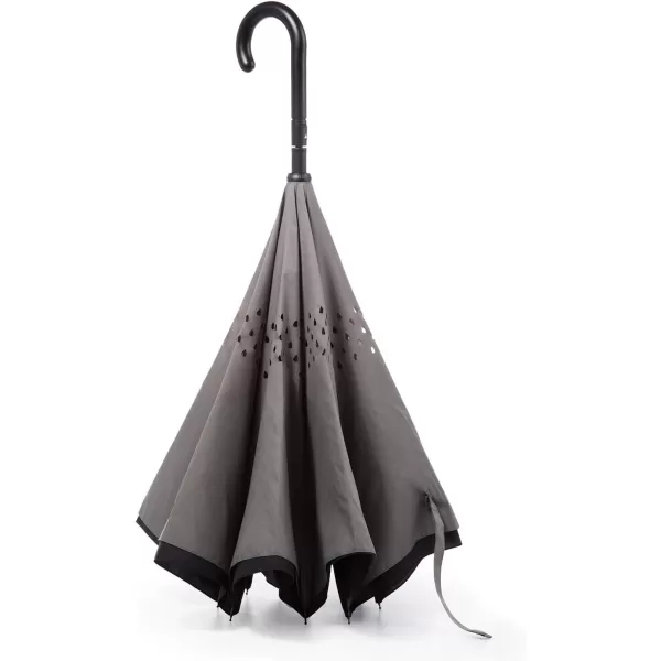 Totes InBrella - Reverse Close Umbrella with Invisible Water Repellent Coating - Auto Close, Inverted, Dripless, and Stormproof for Rainy Weather
