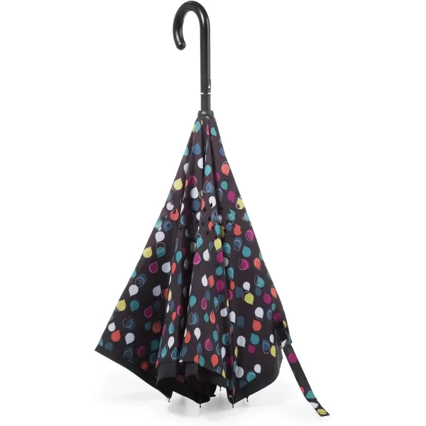 Totes InBrella - Reverse Close Umbrella with Invisible Water Repellent Coating - Auto Close, Inverted, Dripless, and Stormproof for Rainy Weather