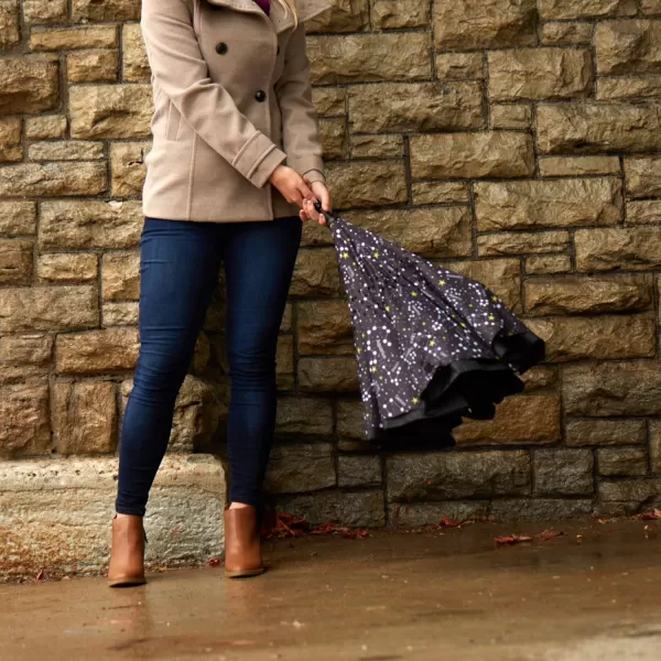 Totes InBrella - Reverse Close Umbrella with Invisible Water Repellent Coating - Auto Close, Inverted, Dripless, and Stormproof for Rainy Weather