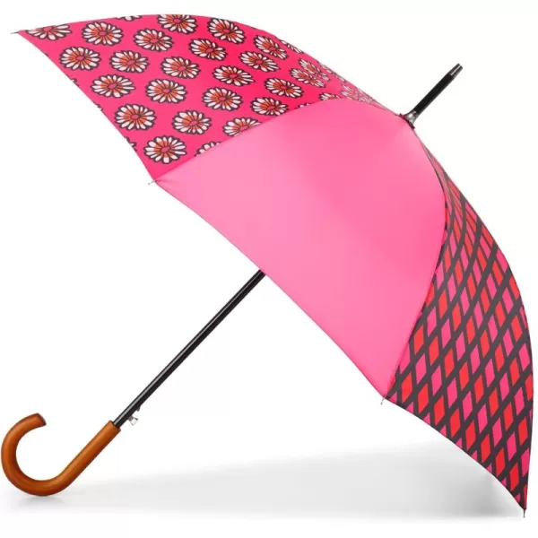 Totes Eco Auto Open Umbrella Classic Wooden J Stick Handle with Easy Grip - Windproof, Rainproof and Durable Canopy Design – Versatile Travel, Perfect for Rainy Days