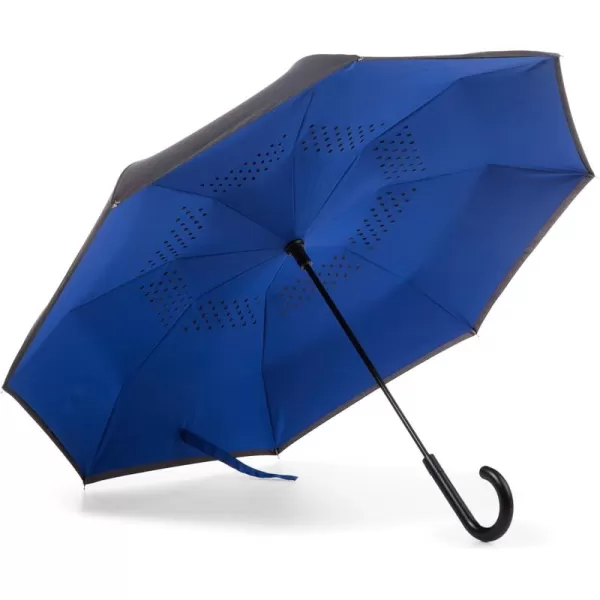 Totes InBrella - Reverse Close Umbrella with Invisible Water Repellent Coating - Auto Close, Inverted, Dripless, and Stormproof for Rainy Weather