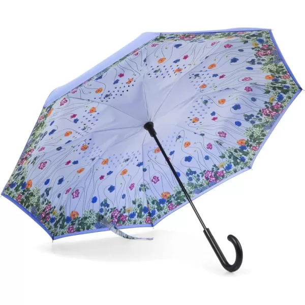 Totes InBrella - Reverse Close Umbrella with Invisible Water Repellent Coating - Auto Close, Inverted, Dripless, and Stormproof for Rainy Weather