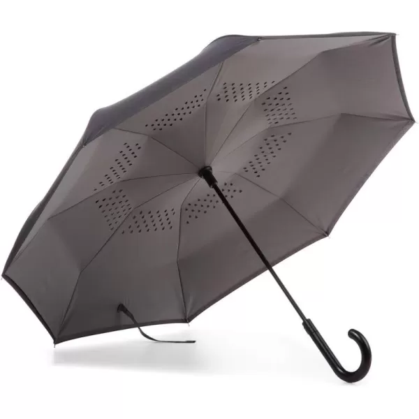 Totes InBrella - Reverse Close Umbrella with Invisible Water Repellent Coating - Auto Close, Inverted, Dripless, and Stormproof for Rainy Weather