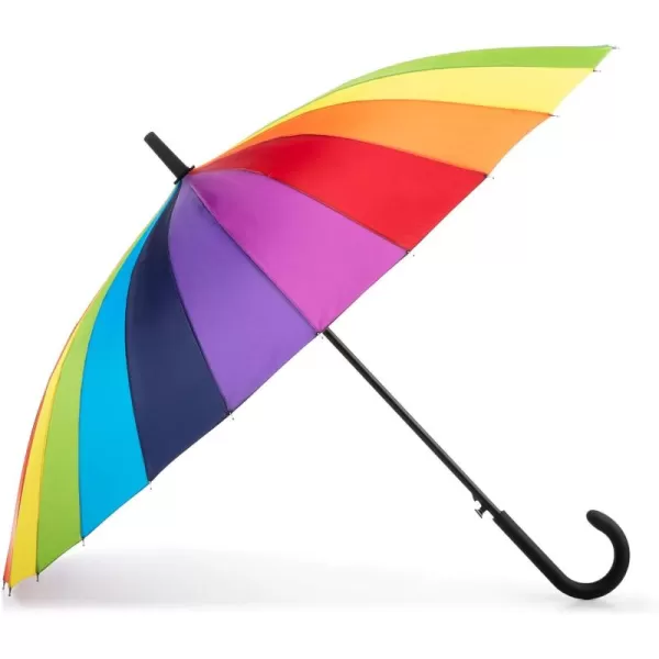 totes Large Eco Auto-Open 24 Rib Stick Umbrella with a Classic J Hook Curved Handle and water repellant