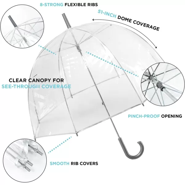 totes Adult and Kids Clear Bubble Umbrella with Dome Canopy, Lightweight Design, Wind and Rain Protection