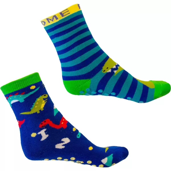 totes Girls Boys Kids Cozy Warm Soft Toddler Child Slipper Sock with Non-Slip Grips and Fun Cute Dino/Unicorn design, 2 Pack