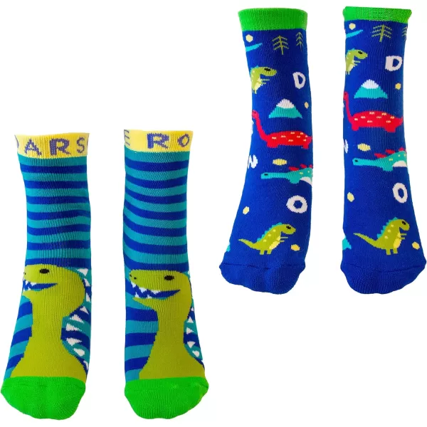 totes Girls Boys Kids Cozy Warm Soft Toddler Child Slipper Sock with Non-Slip Grips and Fun Cute Dino/Unicorn design, 2 Pack