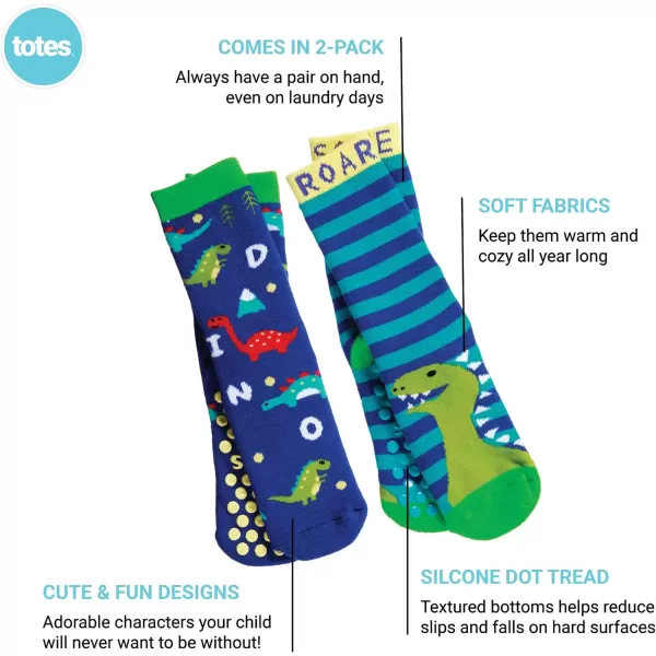 totes Girls Boys Kids Cozy Warm Soft Toddler Child Slipper Sock with Non-Slip Grips and Fun Cute Dino/Unicorn design, 2 Pack