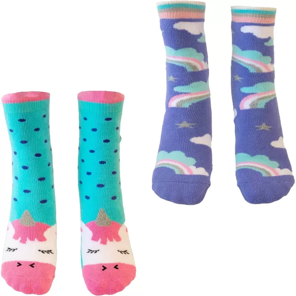 totes Girls Boys Kids Cozy Warm Soft Toddler Child Slipper Sock with Non-Slip Grips and Fun Cute Dino/Unicorn design, 2 Pack