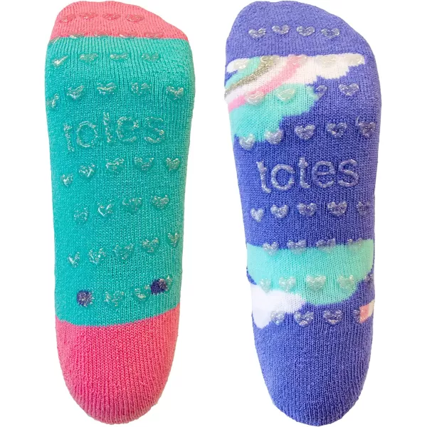 totes Girls Boys Kids Cozy Warm Soft Toddler Child Slipper Sock with Non-Slip Grips and Fun Cute Dino/Unicorn design, 2 Pack