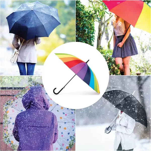 totes Large Eco Auto-Open 24 Rib Stick Umbrella with a Classic J Hook Curved Handle and water repellant