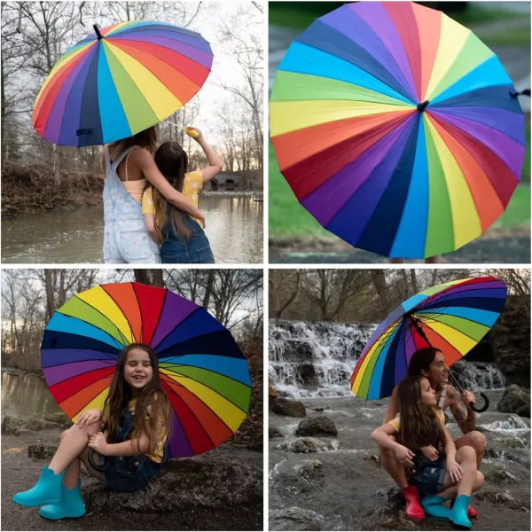 totes Large Eco Auto-Open 24 Rib Stick Umbrella with a Classic J Hook Curved Handle and water repellant