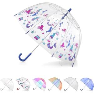 image:imagetotes Kids Clear Lightweight Dome Canopy Bubble Umbrella with Wind and Rain ProtectionOCEAN PRINCESS