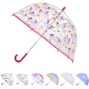 image:imagetotes Kids Clear Lightweight Dome Canopy Bubble Umbrella with Wind and Rain ProtectionUNICORN AND STARS BUBBLE