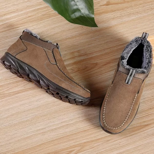 COSIDRAM Men Shoes Winter Snow Boots Cottonpadded Slip on Casual Warm Walking Sneakers House ShoesATan