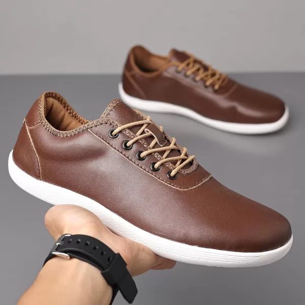 COSIDRAM Mens Casual Loafers Comfort Wide Toe Walking Sneakers Breathable Fashion Lace up Business ShoesADark Brown