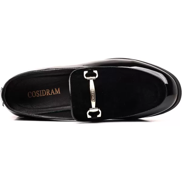 COSIDRAM Mens Casual Shoes Fashion Velvet Patent Leather Loafers Classic Gold Buckle Business Party ShoesABlack