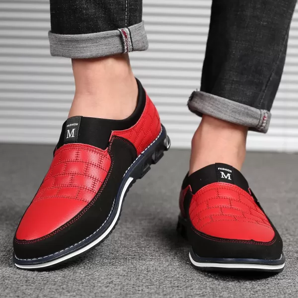 COSIDRAM Mens Casual Shoes Sneakers Loafers Comfort Walking Shoes for Male Business Work Office DressSlip onRed