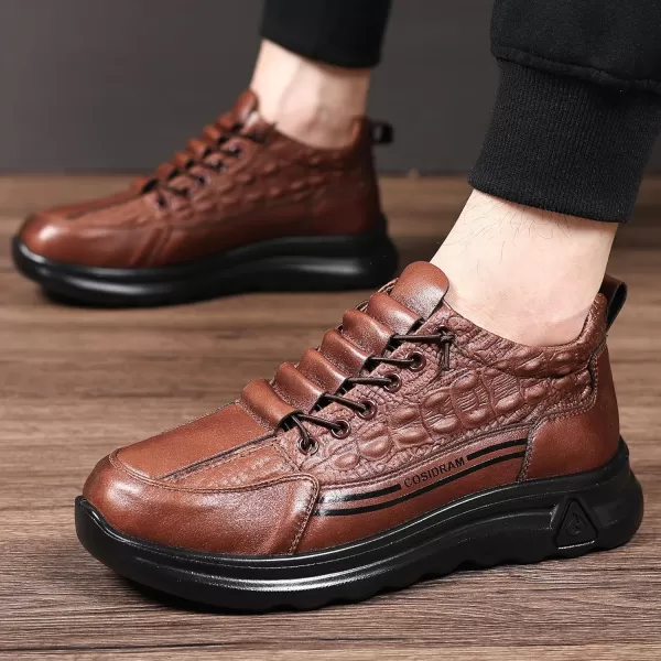 COSIDRAM Mens Casual Shoes Stylish Embossed Crocodile Print Sneakers Soft Walking LoafersARed Brown