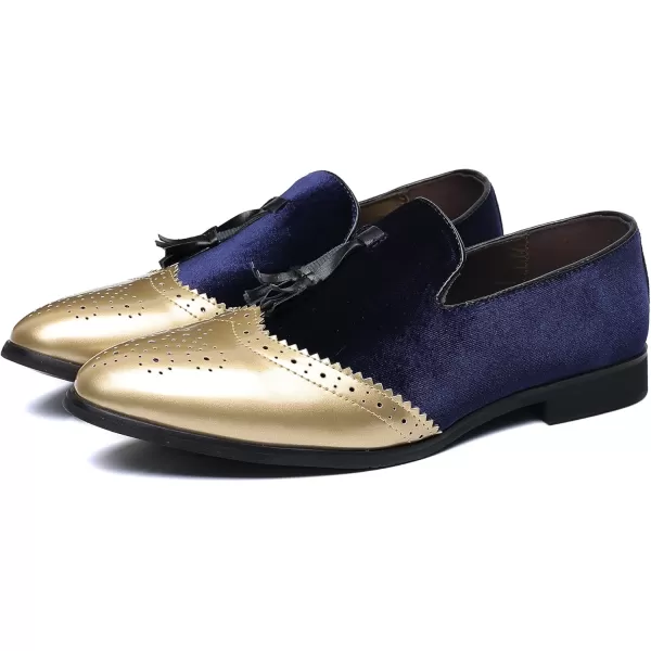 COSIDRAM Mens Casual Shoes Tassel Loafers Wingtip Brogues Comfort Slip on Walking Velvet ShoesABlue