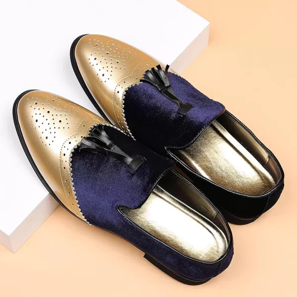 COSIDRAM Mens Casual Shoes Tassel Loafers Wingtip Brogues Comfort Slip on Walking Velvet ShoesABlue