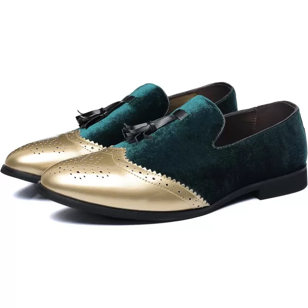 COSIDRAM Mens Casual Shoes Tassel Loafers Wingtip Brogues Comfort Slip on Walking Velvet ShoesAGreen