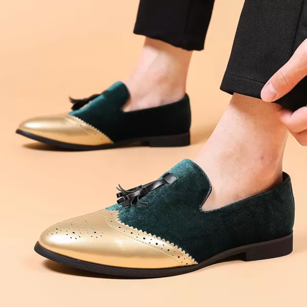 COSIDRAM Mens Casual Shoes Tassel Loafers Wingtip Brogues Comfort Slip on Walking Velvet ShoesAGreen