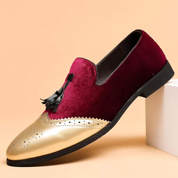 COSIDRAM Mens Casual Shoes Tassel Loafers Wingtip Brogues Comfort Slip on Walking Velvet ShoesARed