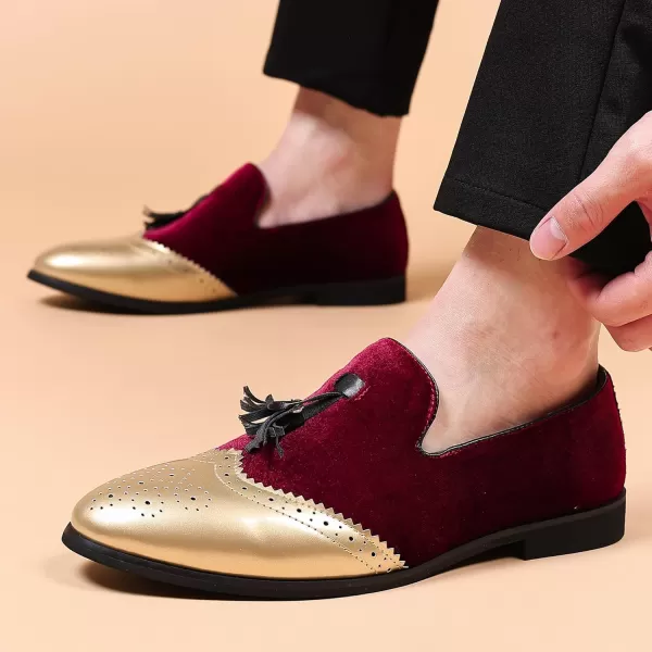 COSIDRAM Mens Casual Shoes Tassel Loafers Wingtip Brogues Comfort Slip on Walking Velvet ShoesARed
