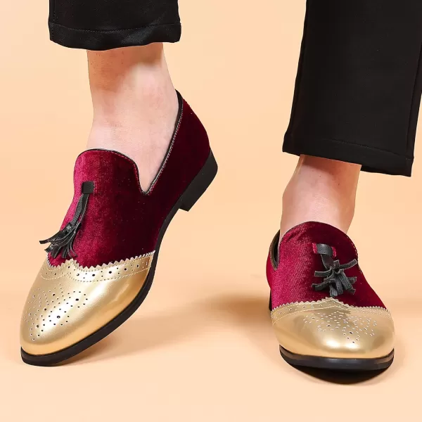 COSIDRAM Mens Casual Shoes Tassel Loafers Wingtip Brogues Comfort Slip on Walking Velvet ShoesARed