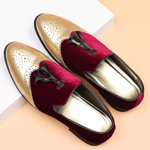 COSIDRAM Mens Casual Shoes Tassel Loafers Wingtip Brogues Comfort Slip on Walking Velvet ShoesARed