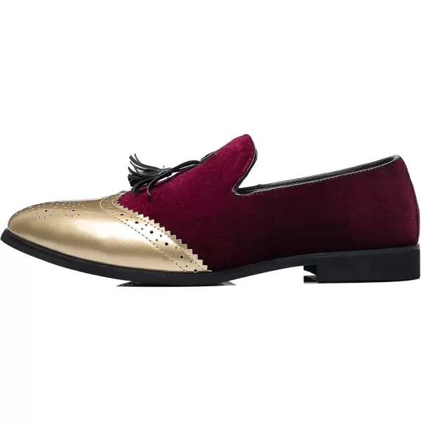 COSIDRAM Mens Casual Shoes Tassel Loafers Wingtip Brogues Comfort Slip on Walking Velvet ShoesARed