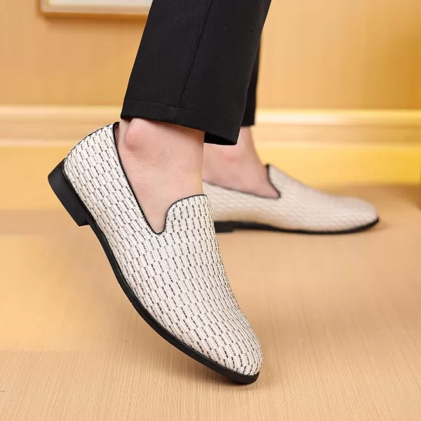 COSIDRAM Mens Dress Loafers Classic Tuxedo Suit Moccasins Comfort Slip On Casual ShoesAWhite