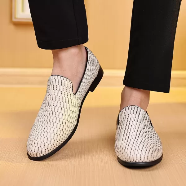 COSIDRAM Mens Dress Loafers Classic Tuxedo Suit Moccasins Comfort Slip On Casual ShoesAWhite