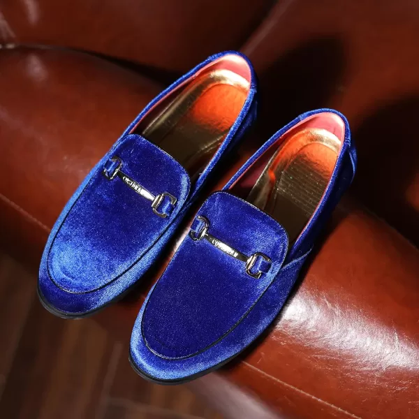 COSIDRAM Mens Dress Shoes Loafers Business Classic Suede Luxury Copper Chain Party Wedding Moccasins for MaleABlue