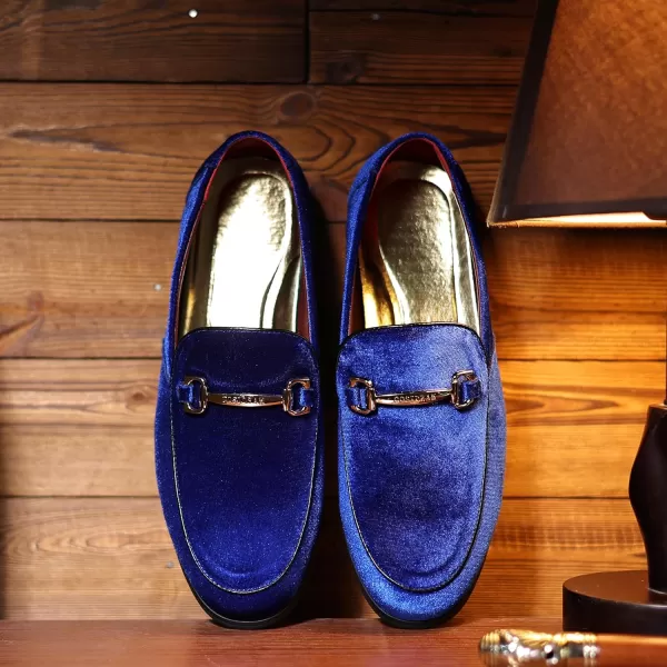 COSIDRAM Mens Dress Shoes Loafers Business Classic Suede Luxury Copper Chain Party Wedding Moccasins for MaleABlue